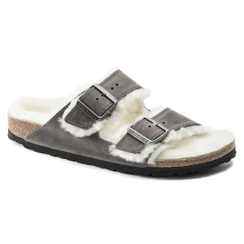 Birkenstock Arizona Shearling Sandals - Iron Natural- Medium/Narrow