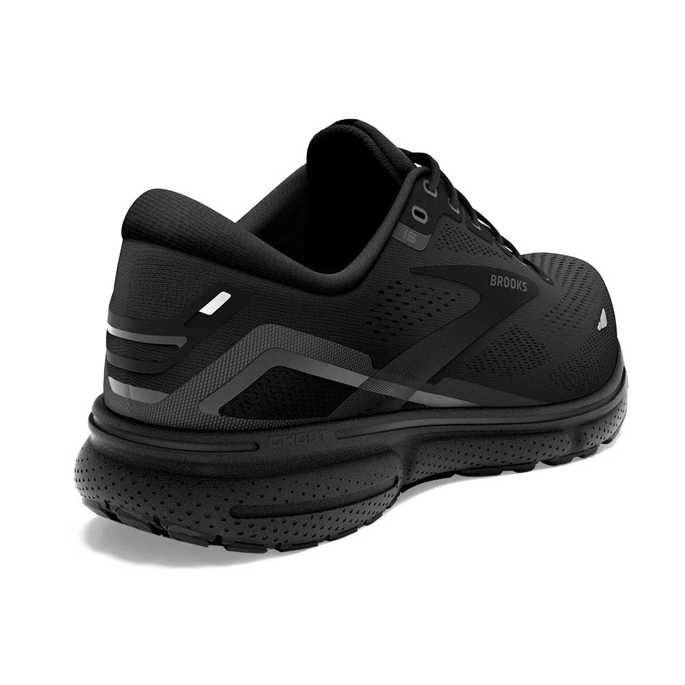 BROOKS Men's Ghost 15 Running Shoe - Black/Black/Ebony- Wide (2E) - Image 3