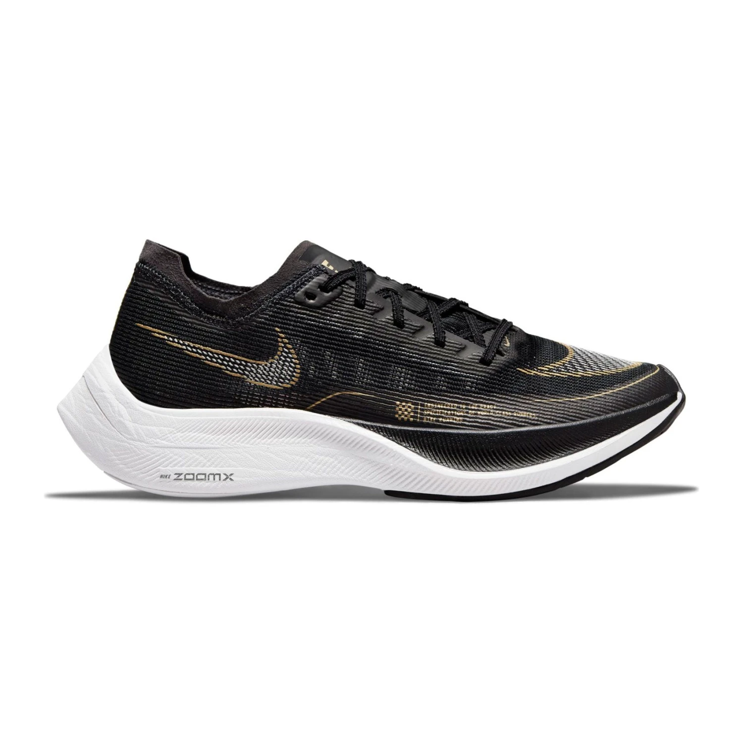 Nike Women's ZoomX Vaporfly Next % 2 Racing Shoe - Black/White/Metallic Gold Coin - Regular (B)