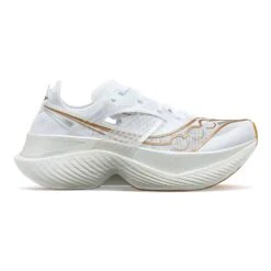 Saucony Women's Endorphin Elite Running Shoe- White/Gold- Regular (B)